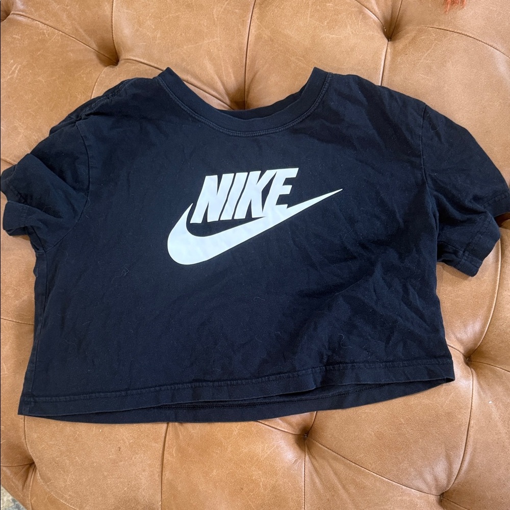 Nike Black Cropped Tee with White Swoosh